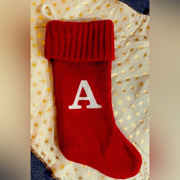 Holiday Knit Monogram Christmas Stocking Red Letter A